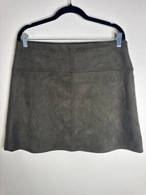 Max Studio Faux Suede A-Line Miniskirt Dark Olive Green Size L
